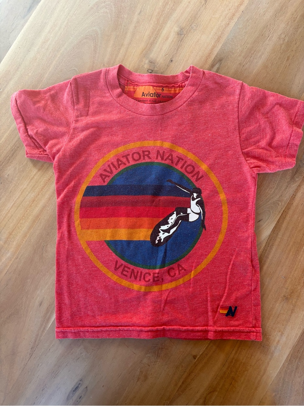 Aviator Nation Kids Coral Red Surf Circle Graphic Tee